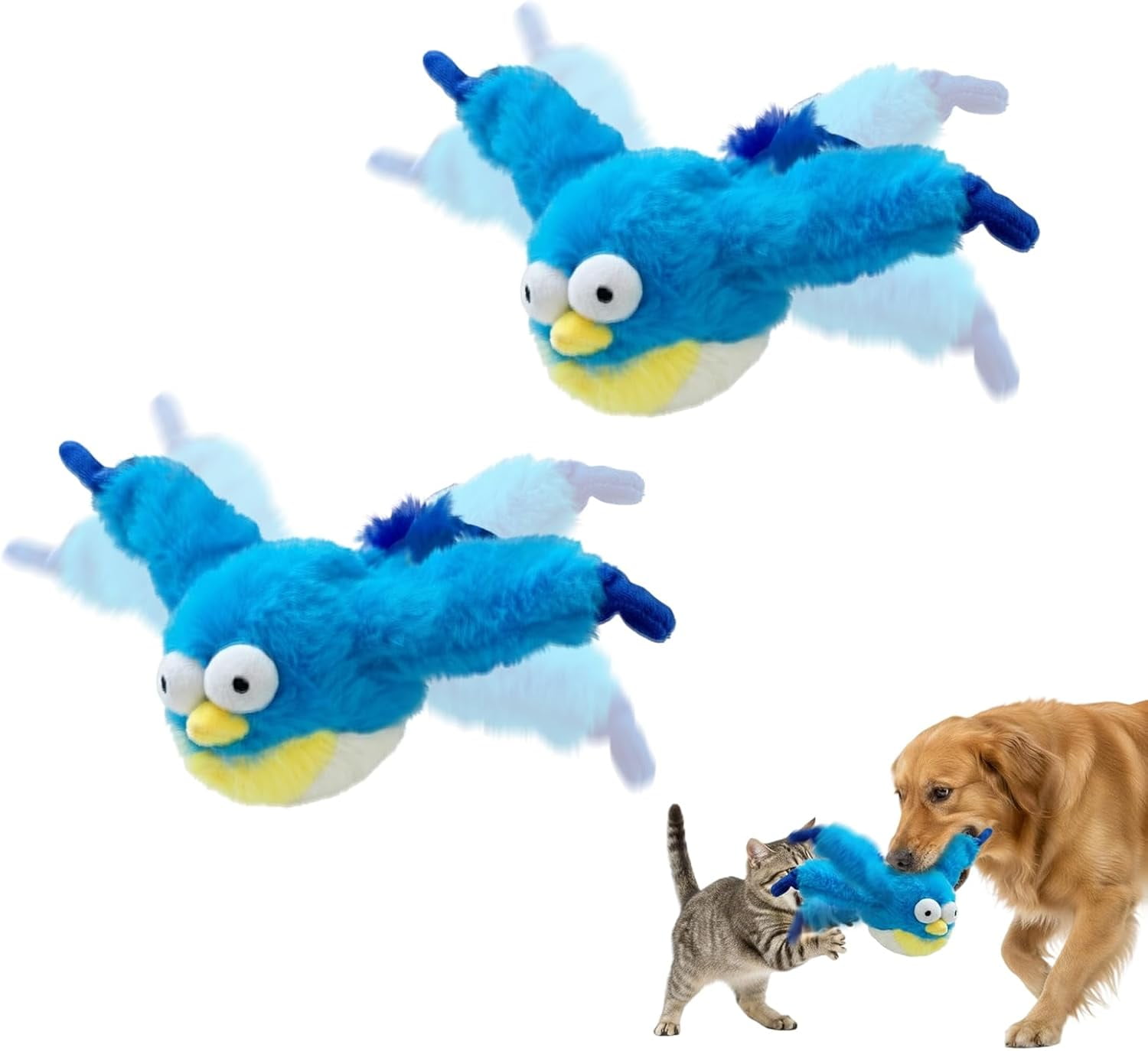 Interactive Chirping Bird Cat Toy,2025 New Flying Bird Cat Toy Flapping Bird Toy,Simulation Chirping Bird Toys Interactive Cat Toys for Bored Indoor Adult Cats (Blue/2PCS)