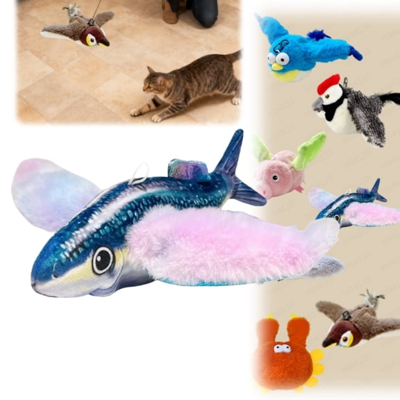 Interactive Chirping Bird Cat Toy, 2025 Upgrade Flying Bird Cat Toys, Rechargeable Flapping Birds Interactive Cat Toy, Automatic Moving Simulation Birds Interactive Cat Toy for Indoor Cats(Silver)