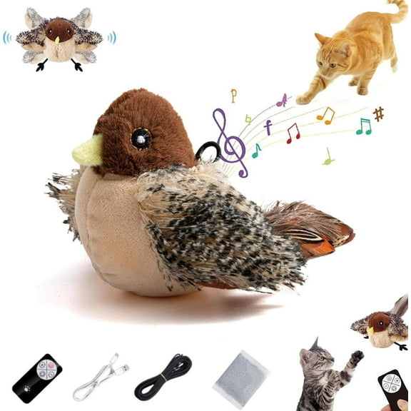 Interactive Chirping Bird Cat ToyAutomatic Chirping Flying Bird Cat Toy,Flapping Bird Cat Toy with Feather Tail,Chirping Bird Cat Toy Flapping Wings with Melody Chaser (1pc)