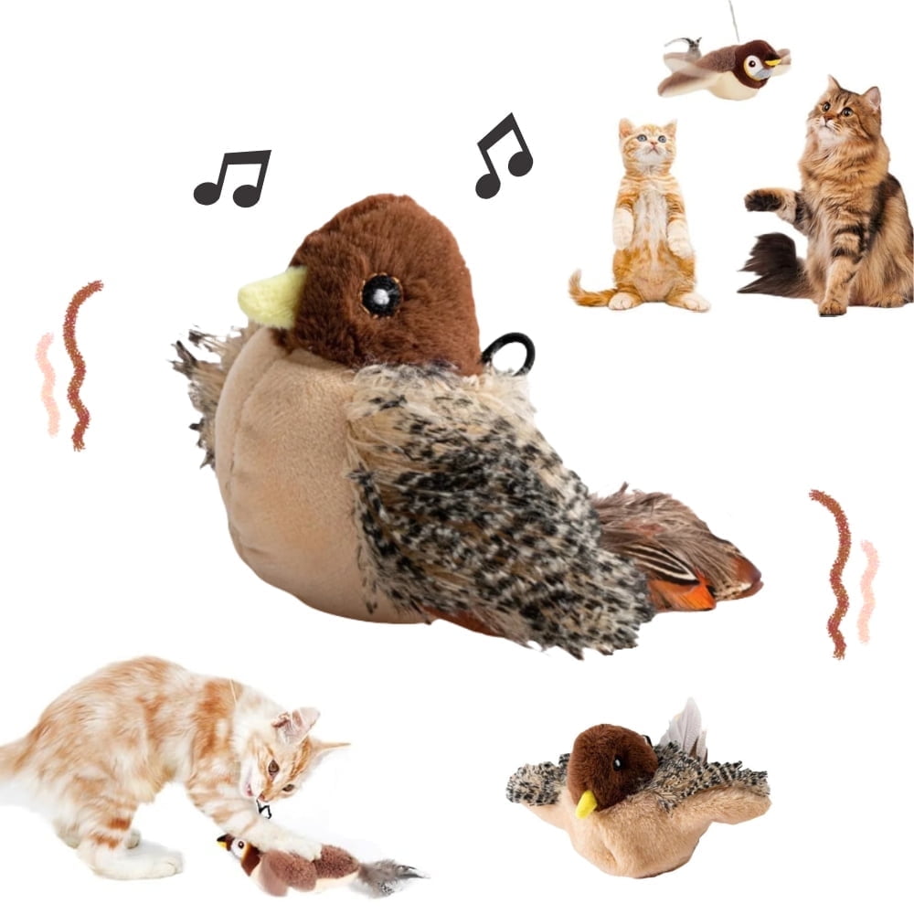 Interactive Chirping Bird Cat Toy Automatic Chirping Flying Bird Cat 