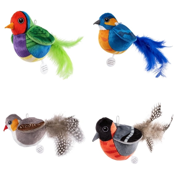 Interactive Chirping Bird Cat Toy with Electronic Sounds Feathers, Automatic Self Play Exercise Toy for Indoor Cats Kittens, Soft Feathered Bird Design with Catnip Realistic Sounds