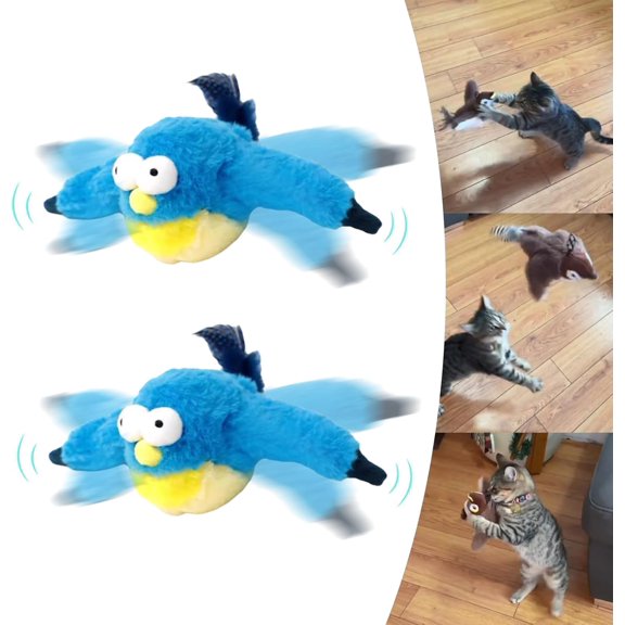 Interactive Chirping Bird Cat Toy, Flapping Bird Cat Toy, Flying Bird Cat Toy, Chirping Bird Cat Toy Flapping Wings, Flying Simulation Electric Sparrow Shaking Bird Hunting Cat Toy (Bluebird*2)