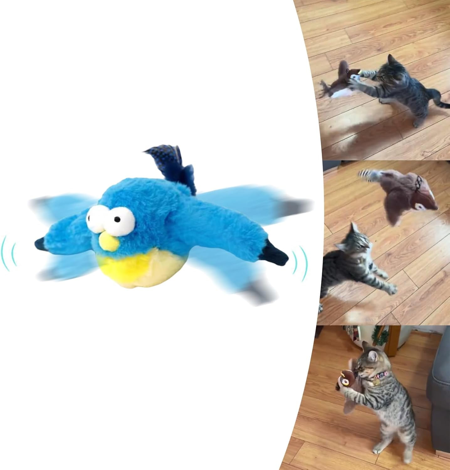Interactive Chirping Bird Cat Toy, Flapping Bird Cat Toy, Flying Bird Cat Toy, Chirping Bird Cat Toy Flapping Wings, Flying Simulation Electric Sparrow Shaking Bird Hunting Cat Toy (Bluebird*1)