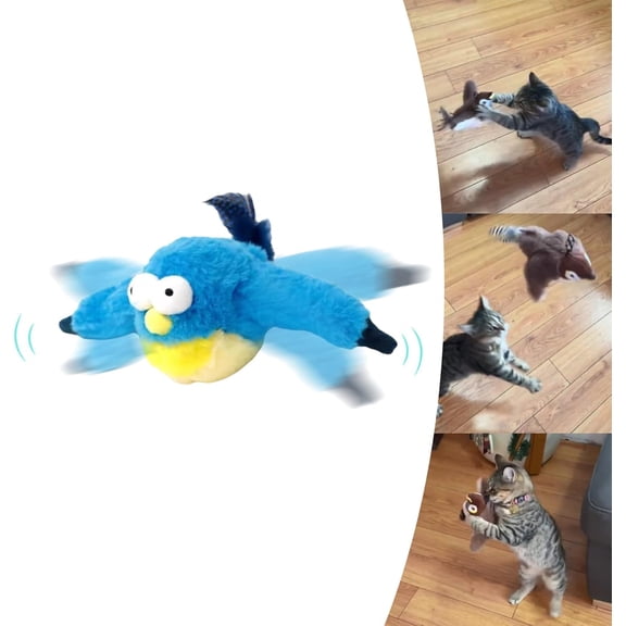Interactive Chirping Bird Cat Toy, Flapping Bird Cat Toy, Flying Bird Cat Toy, Chirping Bird Cat Toy Flapping Wings, Flying Simulation Electric Sparrow Shaking Bird Hunting Cat Toy (Bluebird*1)