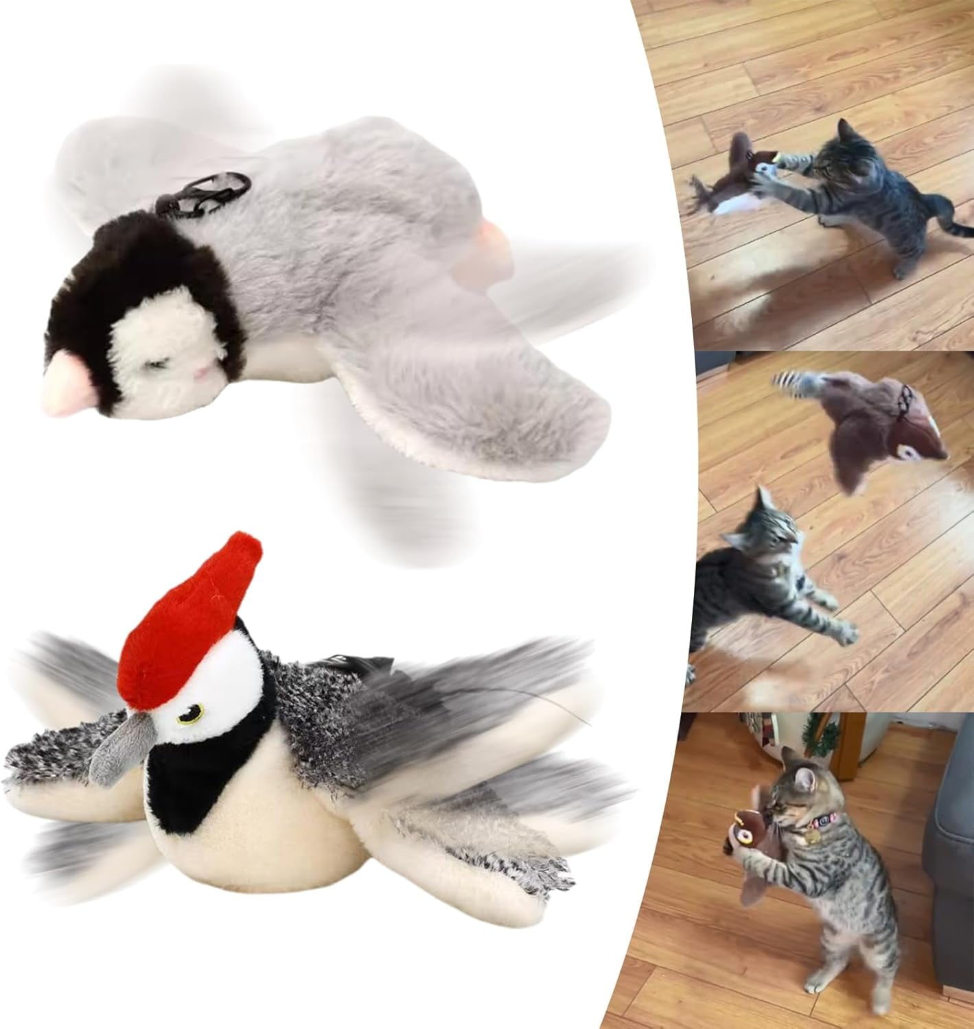 Interactive Chirping Bird Cat Toy, Flapping Bird Cat Toy, Flying Bird Cat Toy, Chirping Bird Cat Toy Flapping Wings, Flying Simulation Electric Sparrow Shaking Bird Hunting Cat Toy (Bluebird+Penguin)