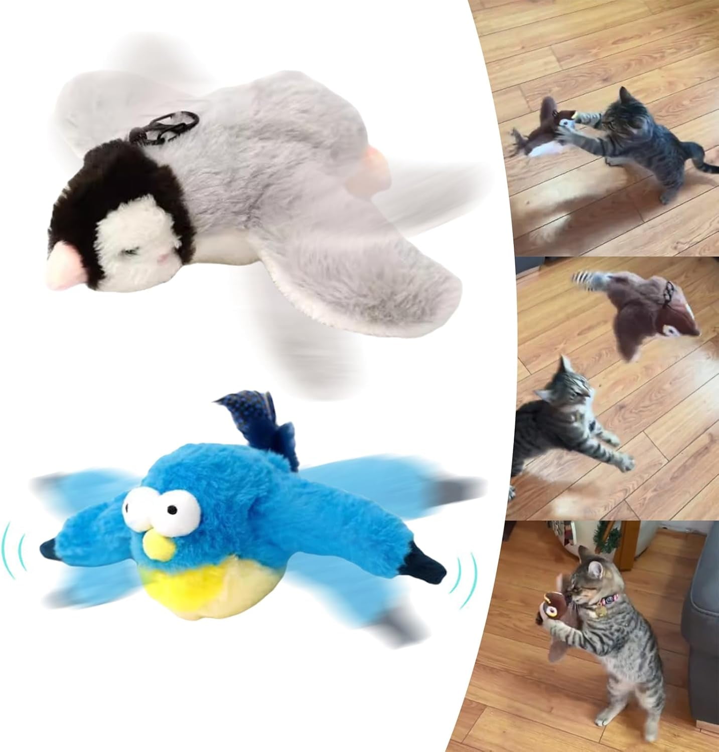 Interactive Chirping Bird Cat Toy, Flapping Bird Cat Toy, Flying Bird Cat Toy, Chirping Bird Cat Toy Flapping Wings, Flying Simulation Electric Sparrow Shaking Bird (Penguin+Woodpecker)