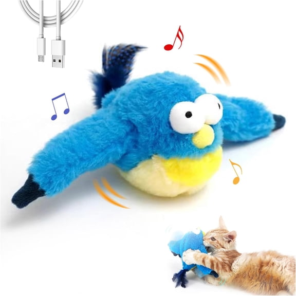 Interactive Chirping Bird Cat Toy Flapping Wings, Flying Bird Cat Toy for Indoor Cats, Flying Simulation Electric Sparrow Shaking Bird Hunting Cat Toy for Indoor Cats and Dogs (Brown)