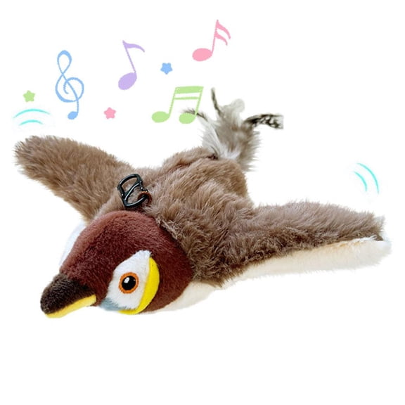 Interactive Chirping Bird Cat Toys with Flapping Wings, 2025 New Electric Cat Toy for Indoor Exercise, Realistic Flying Sparrow Simulation with Automatic Chirping, Brown Pet Hunting Toy