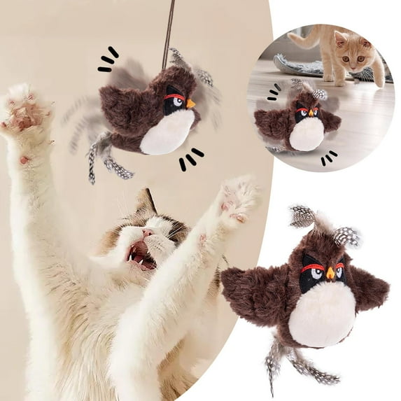 Interactive Chirping Bird Cat Toys with Flapping Wings, 2025 New Flying Bird Cats Toy, Flying Electric Sparrow Bird Hunting Cat Toy for Indoor Pets