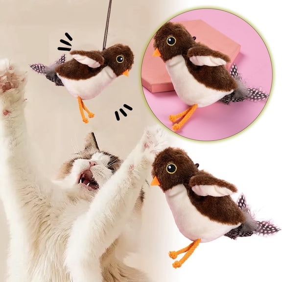 Interactive Chirping Bird Cat Toys with Flapping Wings, 2025 New Flying Bird Cats Toy, Flying Electric Sparrow Bird Hunting Cat Toy for Indoor Pets