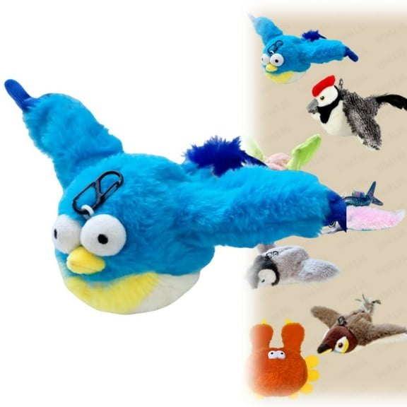 Interactive Chirping Bird Cat Toys with Flapping Wings, 2025 New Flying Birds Cats Toy, Flying Simulation Rechargeable Electric Sparrow Shaking Hunting Pet Toy for Indoor(Blue)
