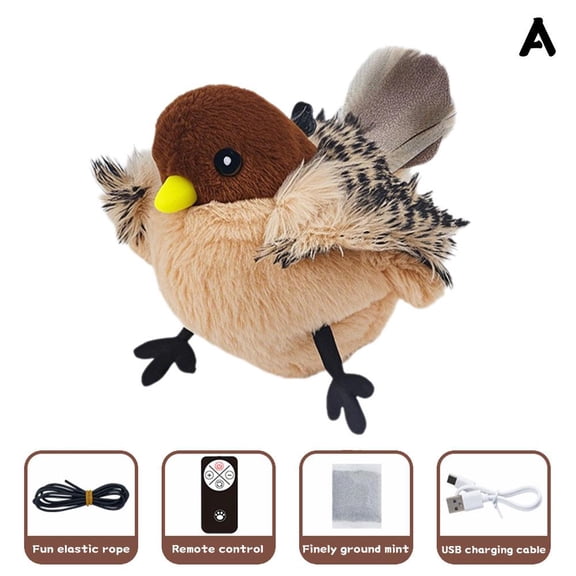 Interactive Chirping Bird Toy,2025 New Lifelike Flying Bird Toy,Rechargeable Activated Bir Kitten Toy,Flapping