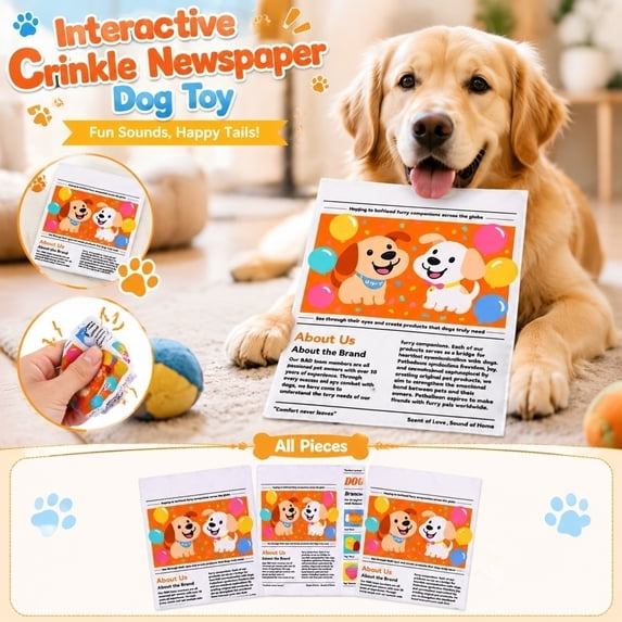 Interactive Crinkle Dog Toy, Indestructible Newspaper Toy, Durable Bite-Resistant Pet Chew Toy for Dogs(3PCS,2Large,1Small)