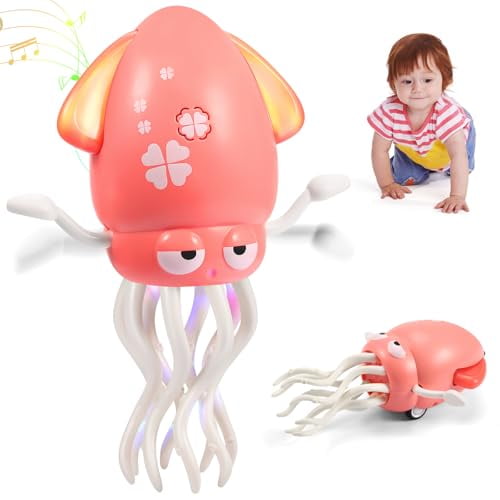 Interactive Dancing Octopus Toy for Baby – Light-Up Musical Baby Crawler,Tummy Time Toys,Music Sensory Birthday Gifts for Kids (Pink)