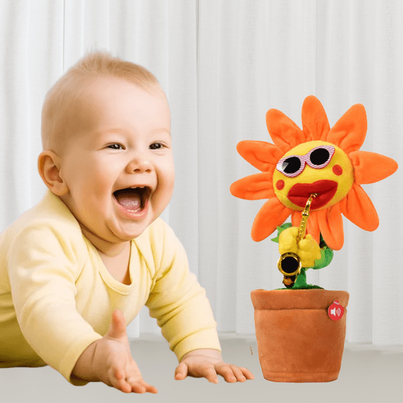 Interactive Dancing Sunflower Plush Toy with Sound and Movement, Repeating Voice Function, Light-Up Musical Flower Toy for Kids Ages 3+
