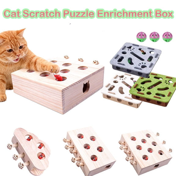 Interactive Digging Puzzle Game Box for Indoor Pets, Construction Scene Enrichment Toy for Mental Stimulation and Exercise Training, Durable Corrugated Board Design with Color Balls, AKLJWH