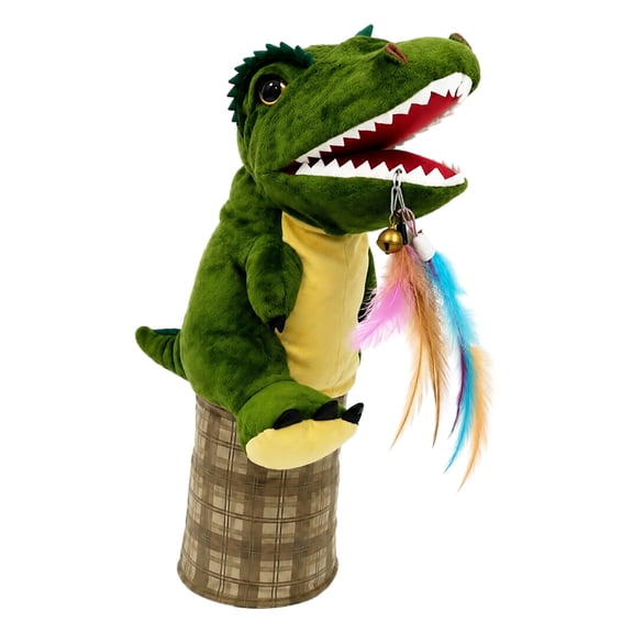 Interactive Dinosaur Cat Toy for Indoor Cats Wrestling Puppet with Thickened Forearm Sleeve Crinkle Mouth Teaser Green 50x13cm Polyester