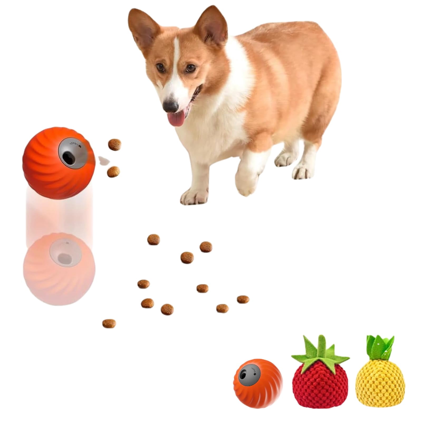Interactive Dog Ball,Smart Slow Feeder Puzzle Toy, Automatic Motion Activated Rolling Ball with USB Rechargeable, with Fruit Plush Cover,TPU Chew Resistant for Small Medium Large Dogs