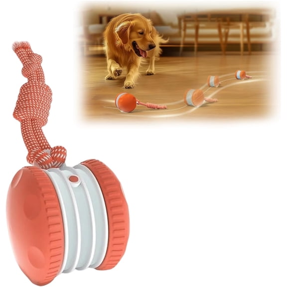 Interactive Dog Ball Toy - Activated Automatic Rolling Dog Toy with Rope - Rechargeable Motion-Activated Smart Dog Ball Indoor Play Entertainment for Small & Medium Large Dogs
