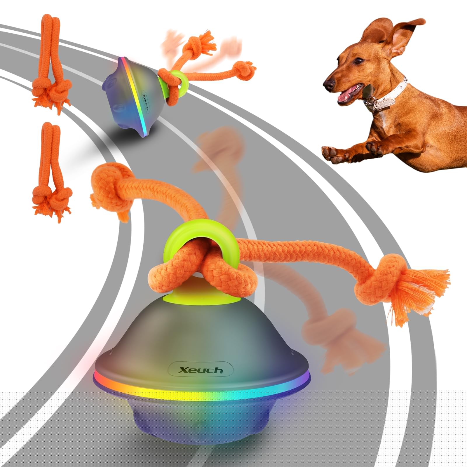 Interactive Dog Toys, Automatic Moving and Rolling Dogs Ball with Rope, Motion-Activated Wicked Ball with Voice Recording,Stimulation Toy for Boredom Relief, Blue