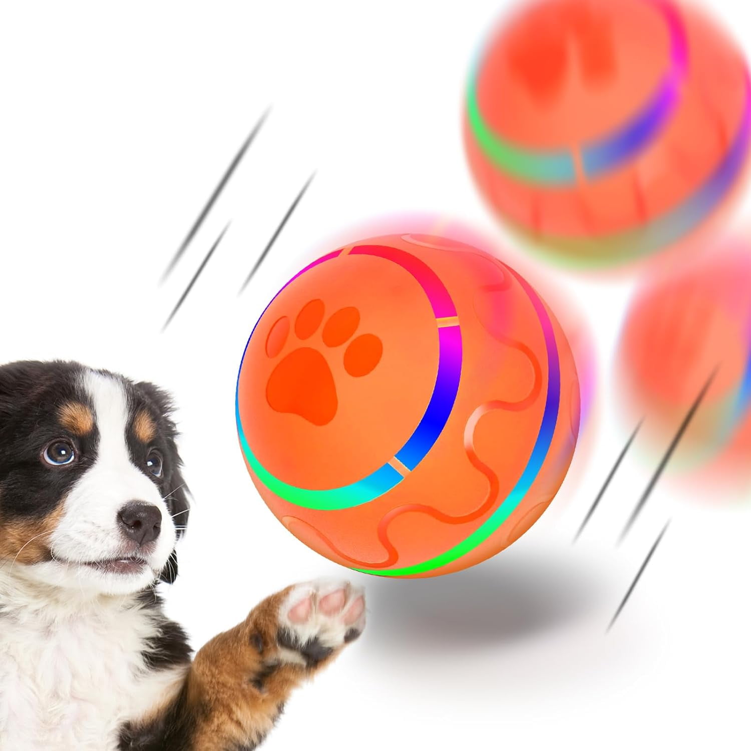 Interactive Dog Ball Toys, Pet Ball for Dogs, Durable Automatic Rolling Ball with Led, Flash Lights for Small Medium Dogs Breed, Wicked Ball with Motion Activat BPA-Free USB Rechargeable (Orange)