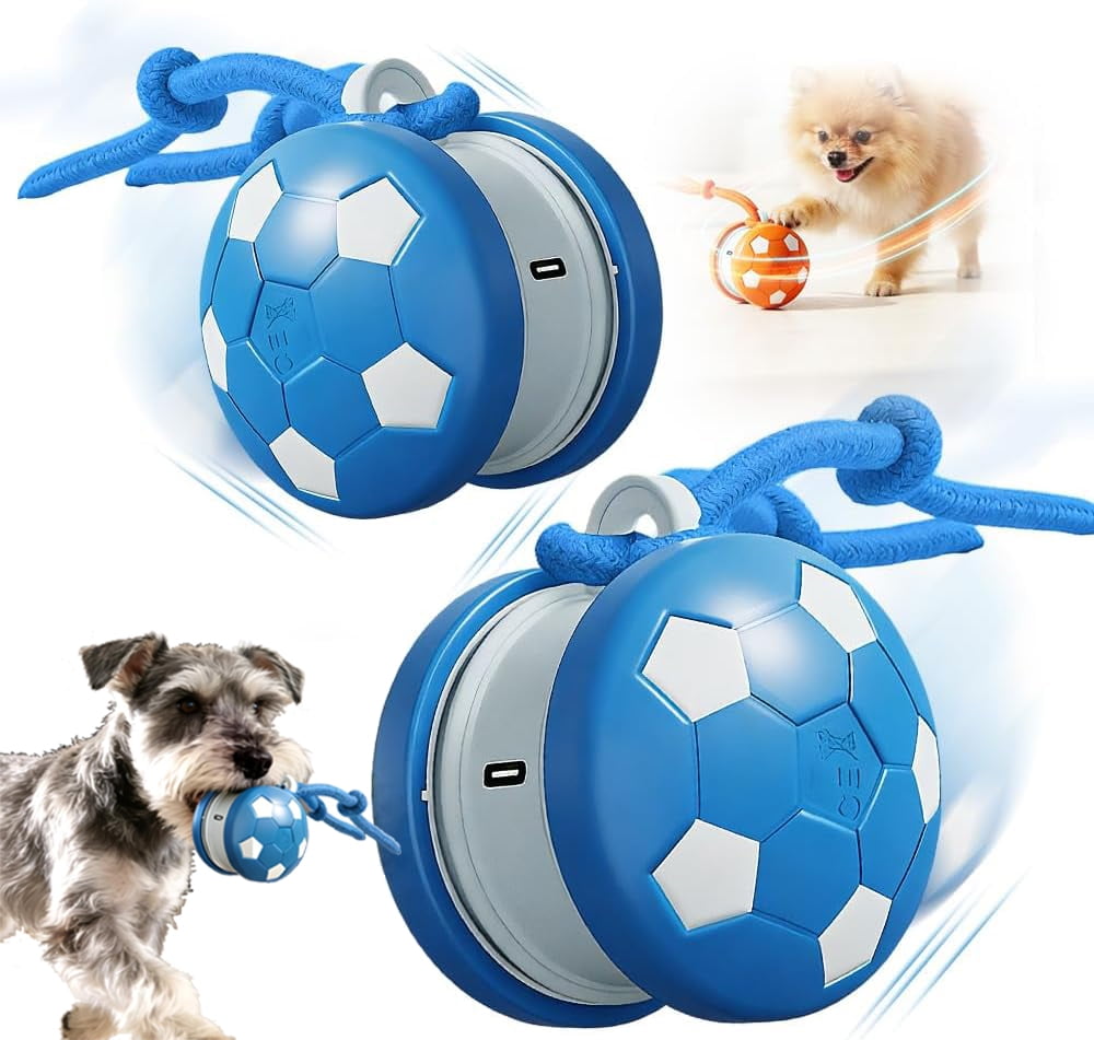 Interactive Dog Balls, Electric Moving and Rolling Enrichment Dogs Ball with Rope, Interactive Pet Ball for Small Medium Large Dogs, Rechargeable Motion-Activated Smart Dog Ball (Blue, 2Pcs)