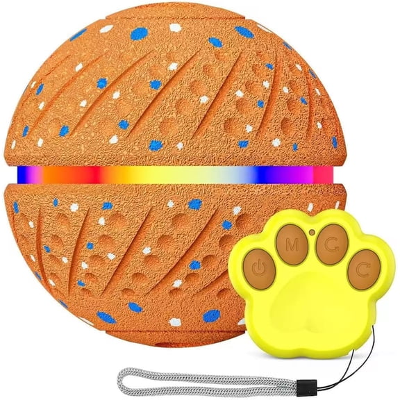 Interactive Dog Bouncy Ball Toy - Smart Interactive Remote-Controlled Dog Ball with RGB Colorful Lights, 3 Play Modes Automatic Rolling Ball Toy for Small and Medium Dogs (Orange Remote-Controlled)
