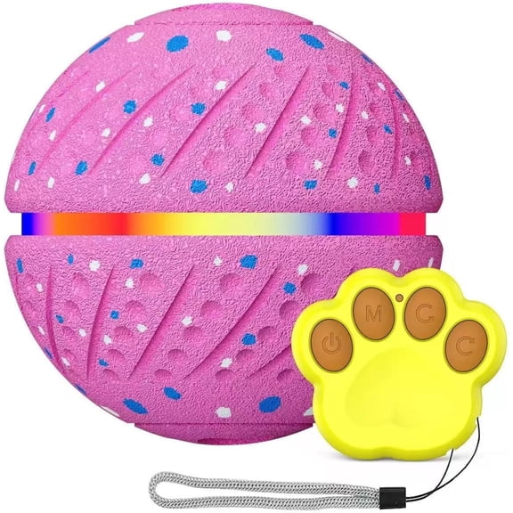 Interactive Dog Bouncy Ball Toy - Smart Interactive Remote-Controlled Dog Ball with RGB Colorful Lights, 3 Play Modes Automatic Rolling Ball Toy for Small and Medium Dogs (Pink Remote-Controlled)