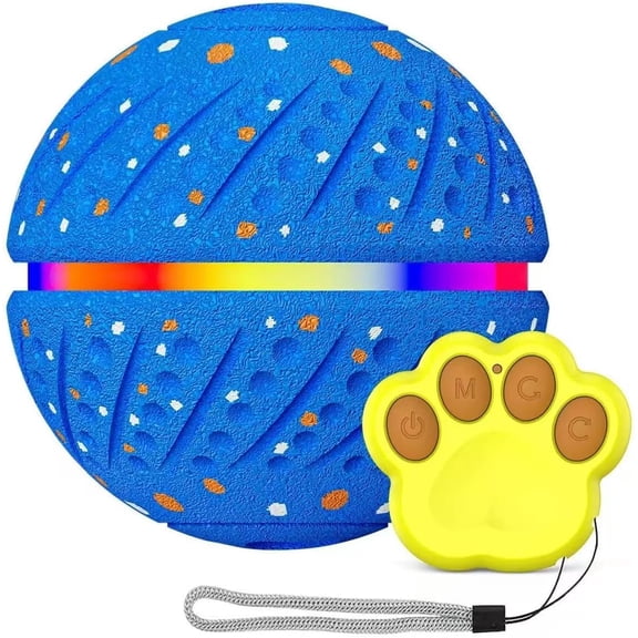 Interactive Dog Bouncy Ball Toy - Smart Interactive Remote-Controlled Dog Ball with RGB Colorful Lights, 3 Play Modes Automatic Rolling Ball Toy for Small and Medium Dogs (Blue Remote-Controlled)