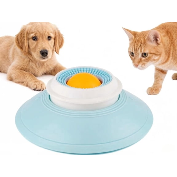 Interactive Dog & Cat Lick Mat Sphere, Anti-Slip Slow Feeder Treat Dispenser for Anxiety Relief & Liquid Food Fun, Enrichment Toy for All Pets (Yellow)