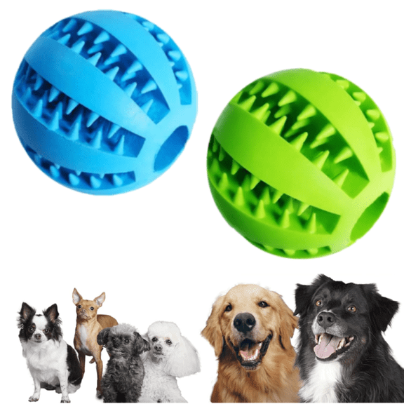 Interactive Dog Chew Ball - Bite-Resistant Dog Treat Ball Dispenser Feeder - Ideal as Dog Puzzle for Dog Boredom, Puppy Teething & Mind Stimulating Training Exercise (Pack of 2)