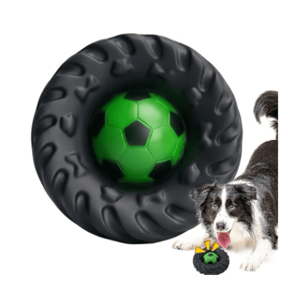 Interactive Dog Chew Toy Squeaky Tire Shaped Soccer Ball Insert Toy Durable Enrichment Pet Toy for Small Medium Large Dogs Puppy Play