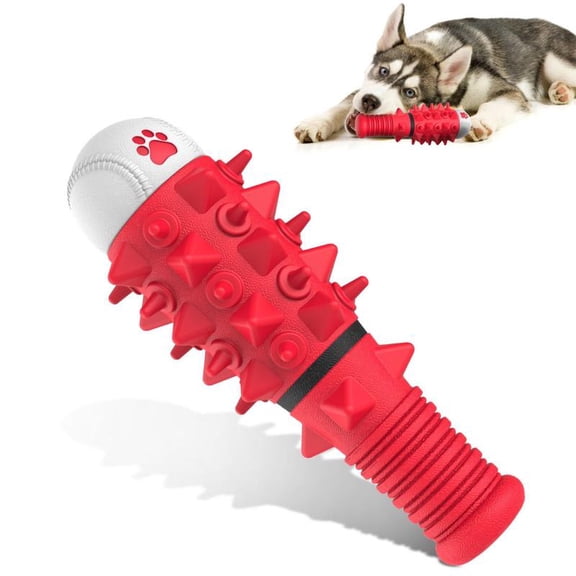 Interactive Dog Chew Toy for Medium Large Dogs - Durable Rubber with Squeaker, Teeth Cleaning & Anxiety Relief, Baseball Design