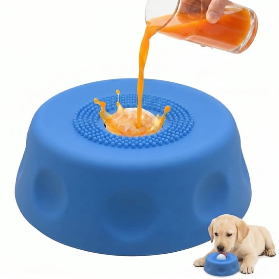 Interactive Dog Lick Bowl with Ball - 1 Cup Slow Feeder & Lick Mat Alternative Puzzle Toy for Liquid Treats, Blue