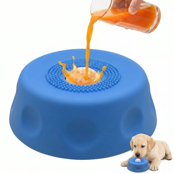 Interactive Dog Lick Bowl with Ball - 1 Cup Slow Feeder & Lick Mat Alternative Puzzle Toy for Liquid Treats, Blue