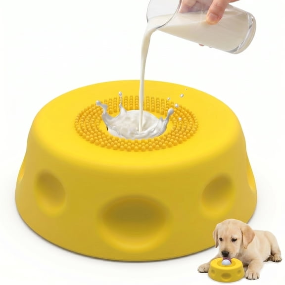 Interactive Dog Lick Bowl with Ball - 1 Cup Slow Feeder & Lick Mat Alternative Puzzle Toy for Liquid Treats, Yellow