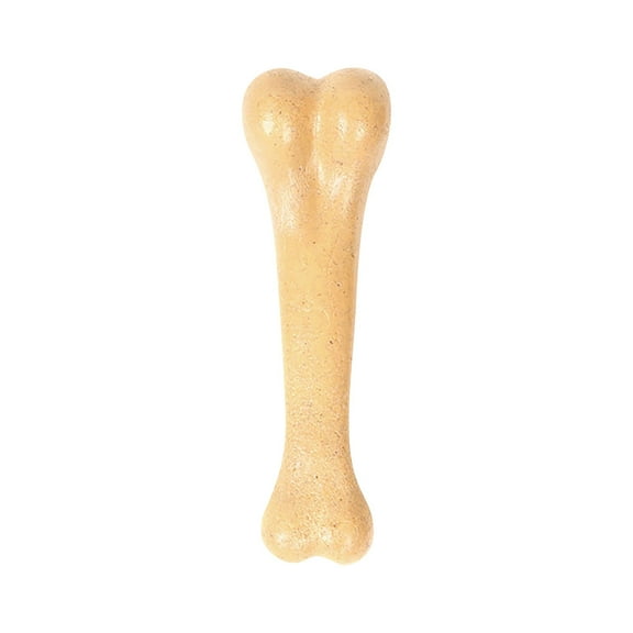 Interactive Dog Molar Bone Toy, Beef Flavored Bite-Resistant Pet Chew Toy, Durable Rubber Nylon Pet Toy for Teeth Cleaning Training Reward, 4.7 Inch Yellow