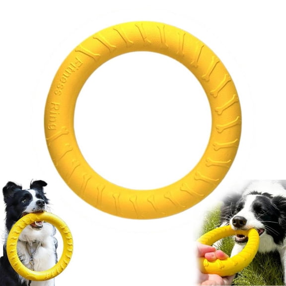 Interactive Dog Pull Ring Toy Floating Foam Flying Disc Chew Resistant Fitness Training Ring for Medium Large Breeds Outer, Yellow