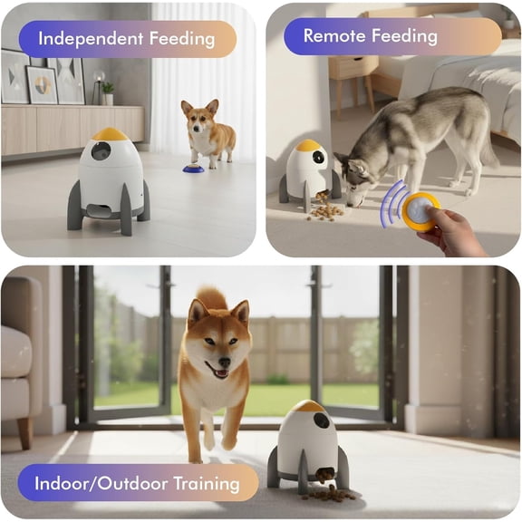 Interactive Dog Puzzle Feeder Toy Automatic Treat Dispenser with Remote Button, IQ Training & Slow Feeding, Indoor/Outdoor Play for All Breeds