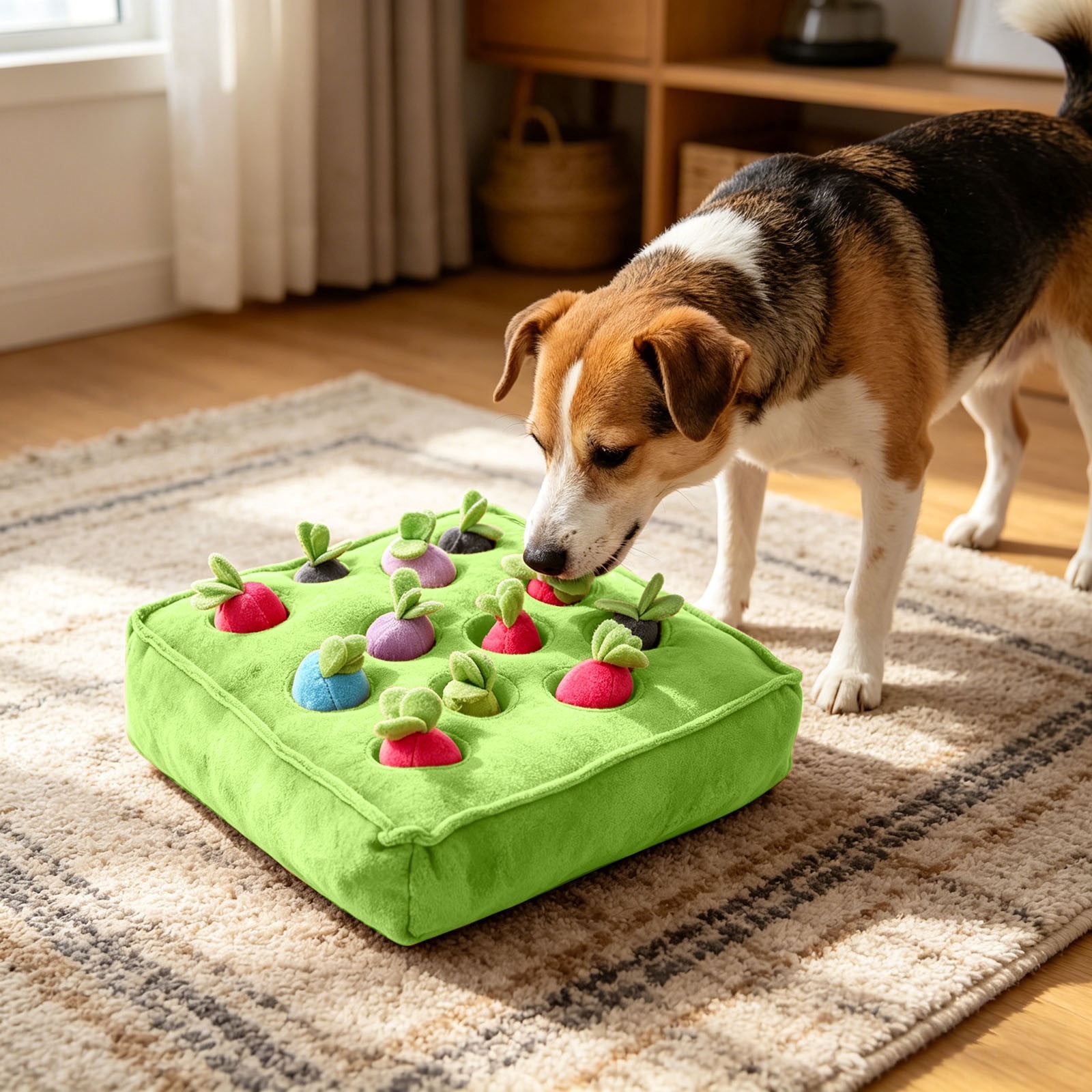Interactive Dog Puzzle Toy Carrot Pull Pet Toy with Crinkle Sound Plush Vegetable Patch Hide-and-Seek Game for Cats and Dogs