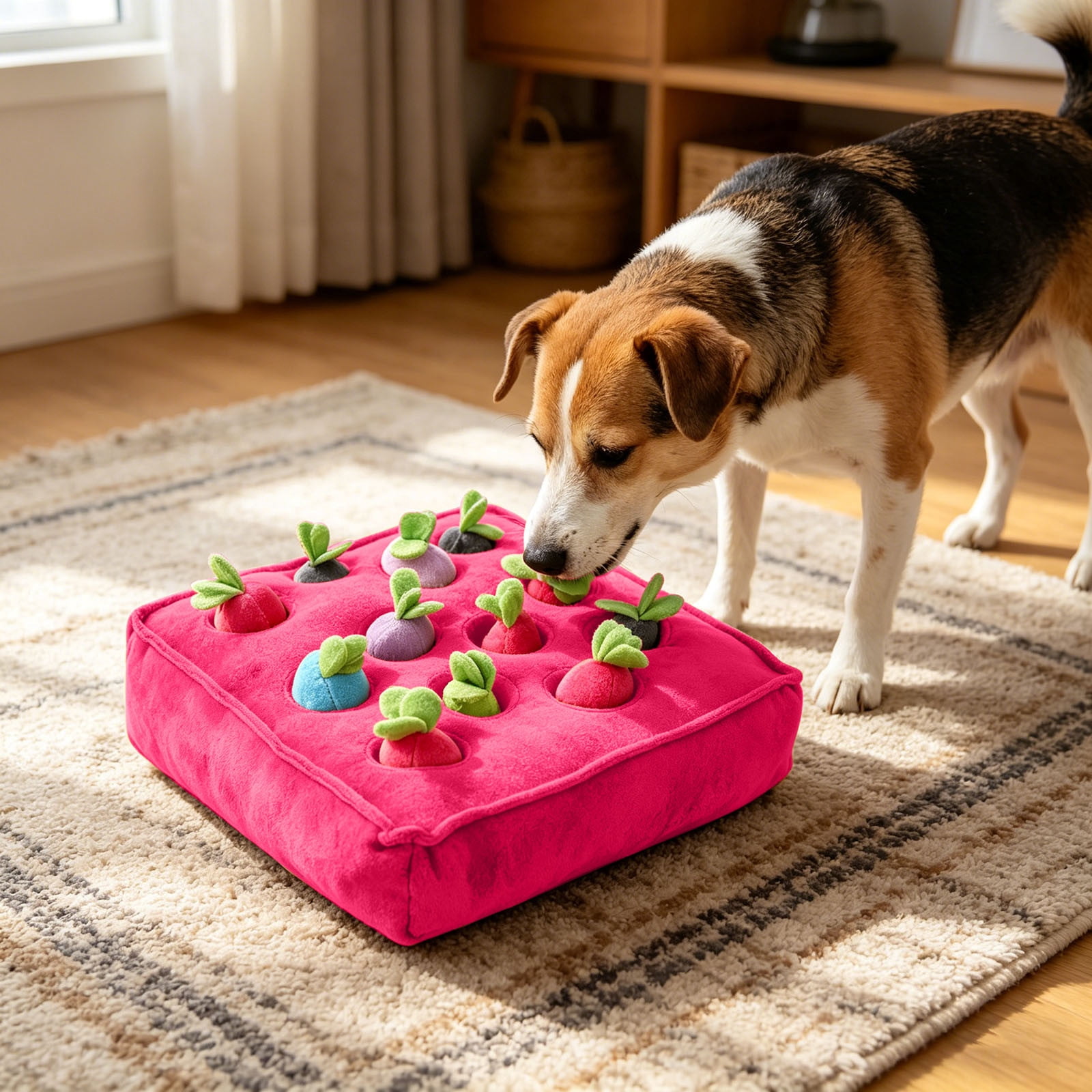 Interactive Dog Puzzle Toy Carrot Pull Pet Toy with Crinkle Sound Plush Vegetable Patch Hide-and-Seek Game for Cats and Dogs
