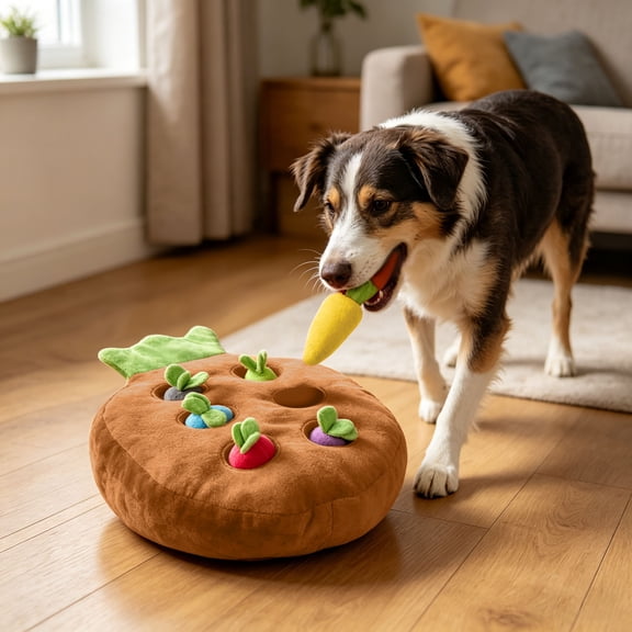 Interactive Dog Puzzle Toy Plush Carrot Patch Snuffle Toy Hide-and-Seek Vegetables Toy for Dogs Cats Enrichment Chewing Slow Feeding Game