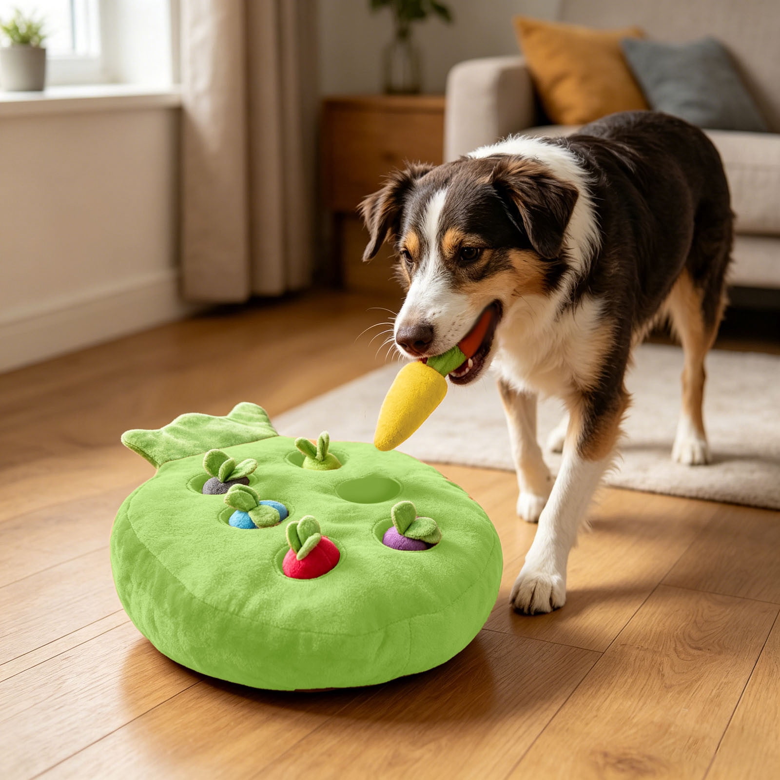 Interactive Dog Puzzle Toy Plush Carrot Patch Snuffle Toy Hide-and-Seek Vegetables Toy for Dogs Cats Enrichment Chewing Slow Feeding Game
