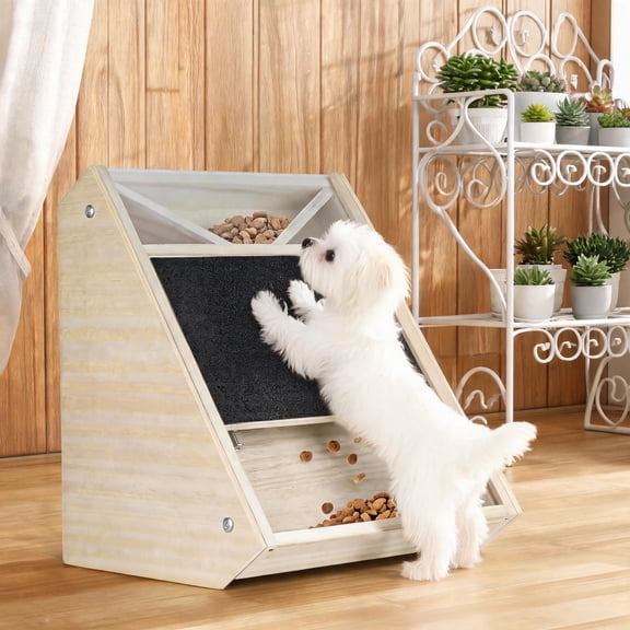 Dog Nail Scratch Board with Treat Box, Wooden Paw Scratcher for Small Dogs and Cats