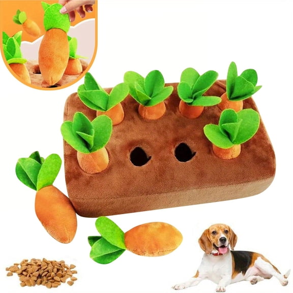 Interactive Dog Snuffle Mat with 8 Carrots, 2-in-1 Nosework Puzzle Toy for Dogs, Non-Slip Foraging Mat for Pet Stress Relief, Quiet Nose Work Training Game
