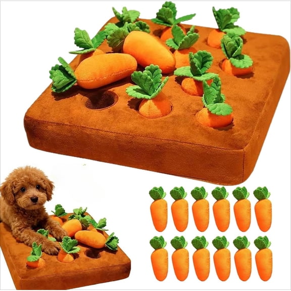 Interactive Dog Snuffle Mat with 12 Plush Carrots for Brain Training, Pet Puzzle Toy