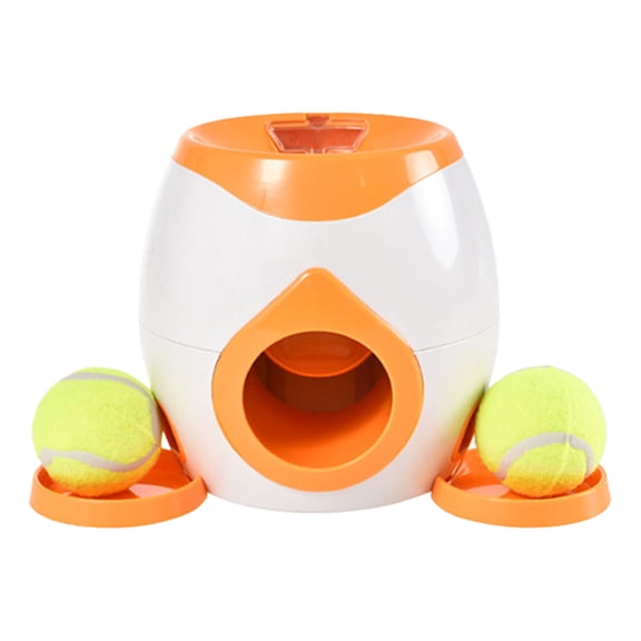 Interactive Dog Tennis Ball Launcher & Treat Dispenser, Adjustable Distance Reward Training Toy, Automatic Fetch Machine for Indoor Outdoor Play with Snack Reward Function ,Orange,29.5x18.5cm