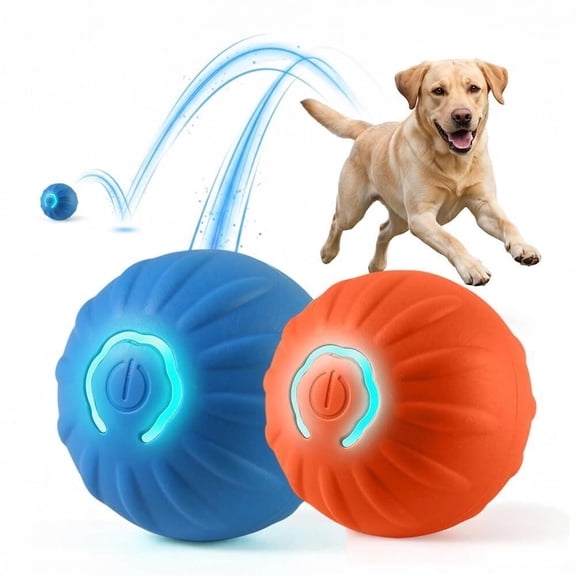 Interactive Dog Toy, Auto-Bouncing Motion-Activated Tough Silicone Ball rechargeable USB fast charge, works on carpets & hardwood