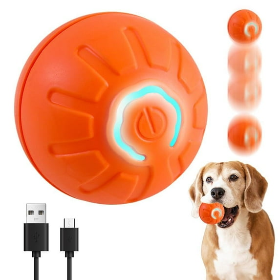 Interactive Dog Toy - Automatic Rolling Ball With LED Flash, Motion Activated, USB Rechargeable (Orange)