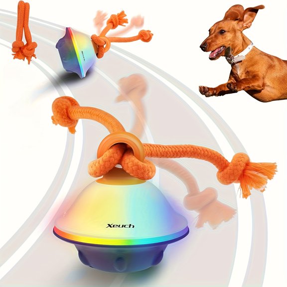 Interactive Dog Toy Ball with Rope, Voice Recording, USB Rechargeable, for Small & Medium Pups